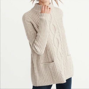 A&F Cream Boxy Cable Knit Turtleneck Sweater